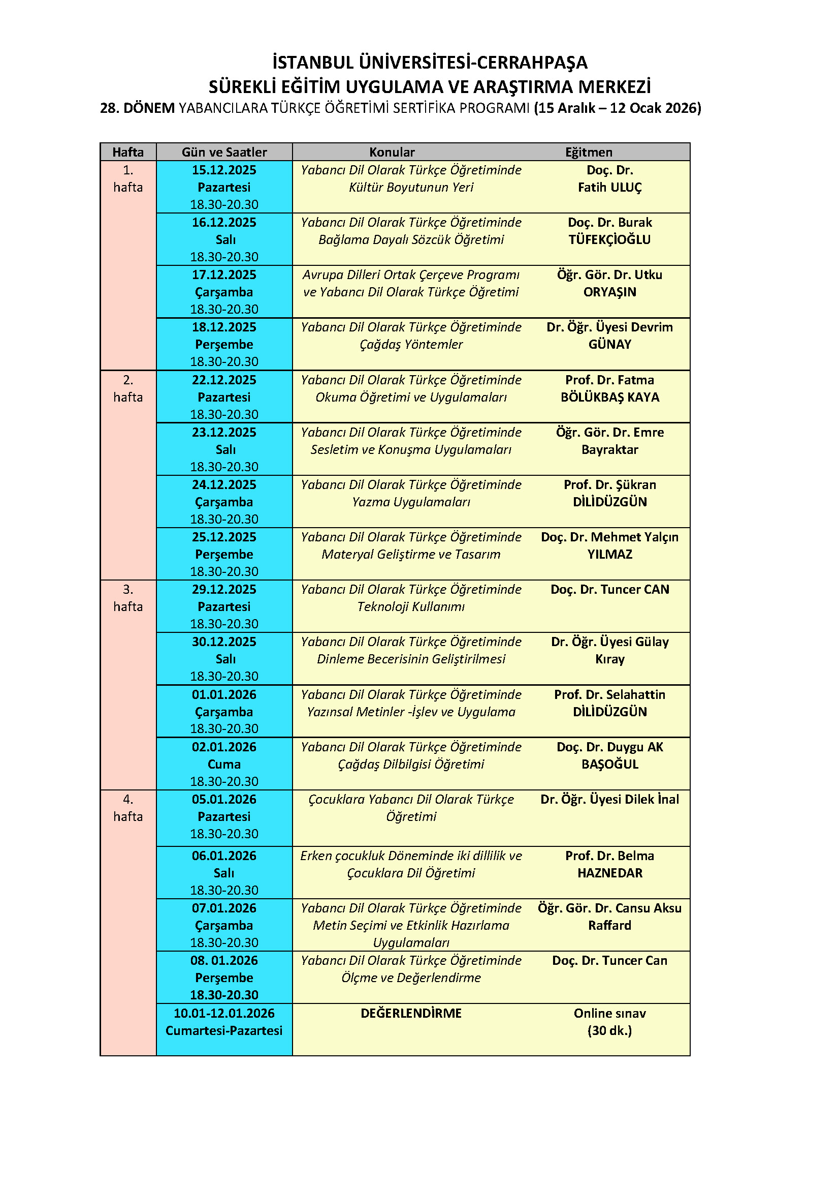 28. Dönem Aralık 2025 YADOT Sertifika
